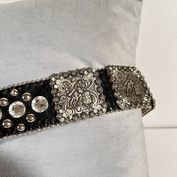 BHW Accessories - BHW Barrel Racer Belt Leather Western Bling Rhinestones Studs Black Size 38.5